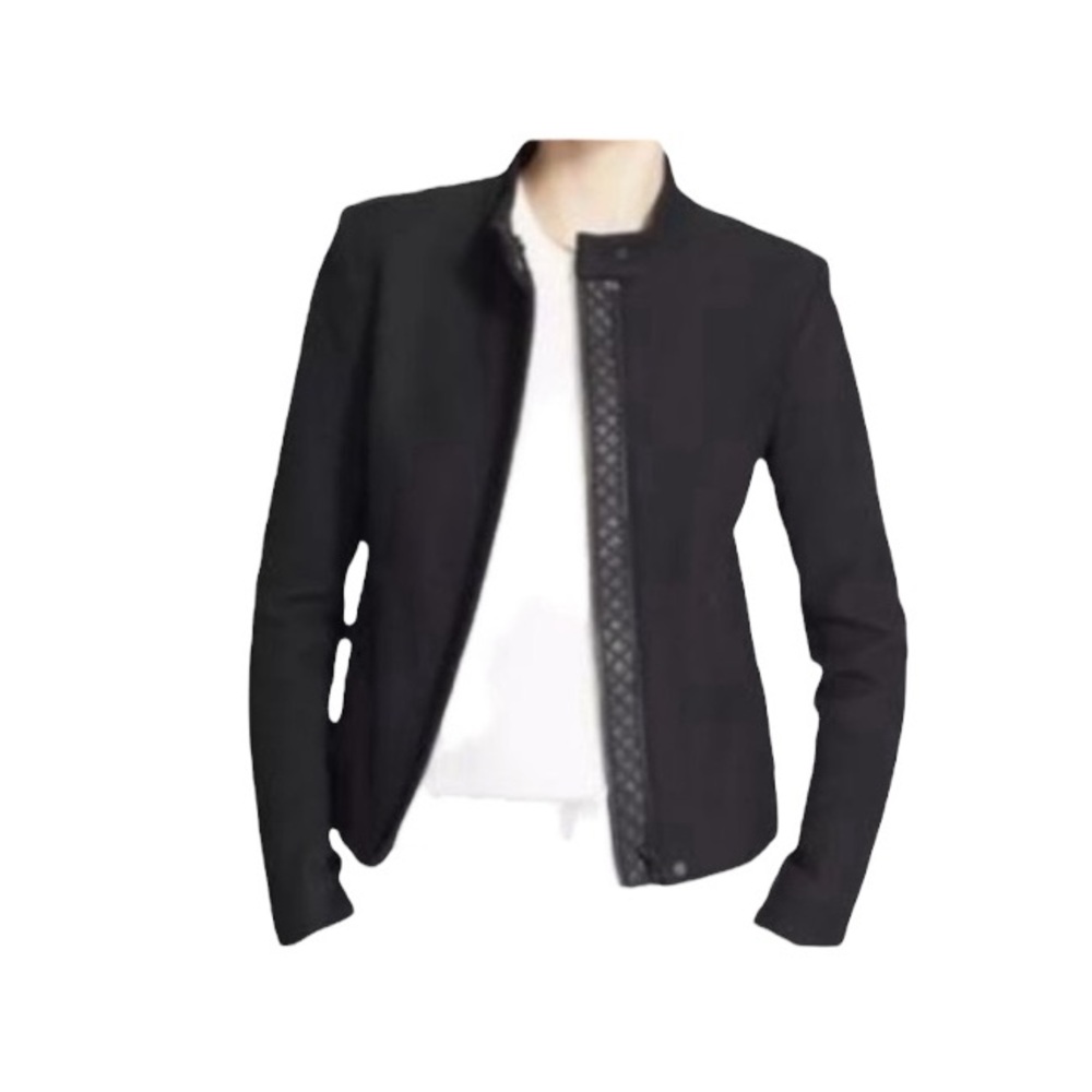 Vince black cotton and leather zipper front jacket contemporary size extra large